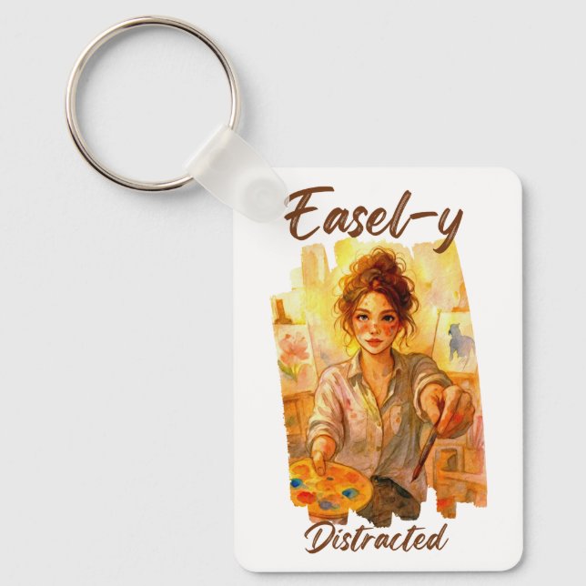 Easel-y Distracted,  artist  Key Ring (Front)