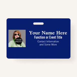 Easily Design Your Own Blue Photo Logo name tag ID Badge