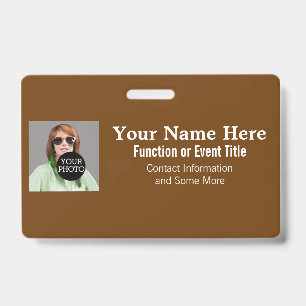 Easily Design Your Own Brown Photo Logo name tag ID Badge