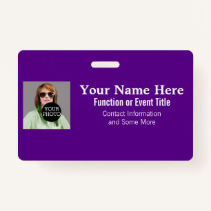 Easily Design Your Own Purple Photo Logo name tag ID Badge