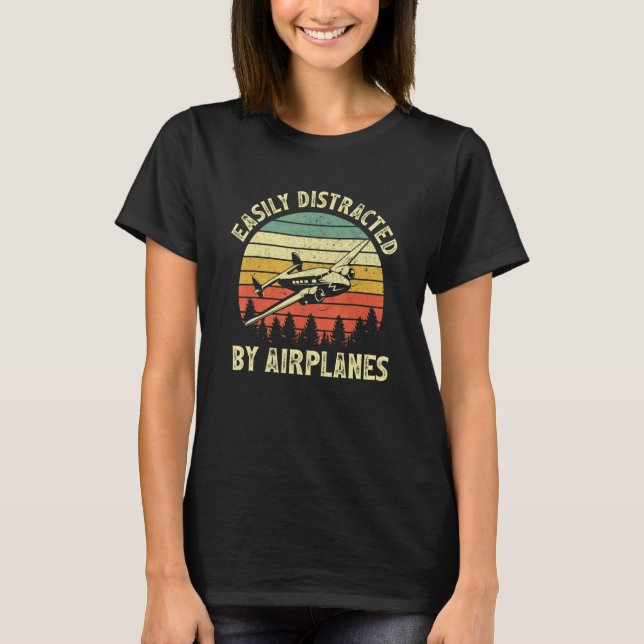 Easily Distracted By Aeroplanes  Aviation Pilot Ai T-Shirt (Front)