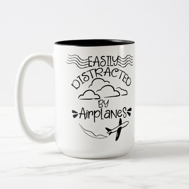 Easily Distracted by Aeroplanes Aviator Pilot  Two-Tone Coffee Mug (Left)