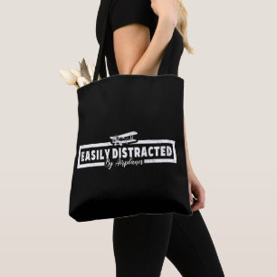 Easily Distracted By Aeroplanes, Funny Pilot Sayin Tote Bag