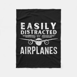 Easily Distracted By Aeroplanes In Funny Aviation  Fleece Blanket