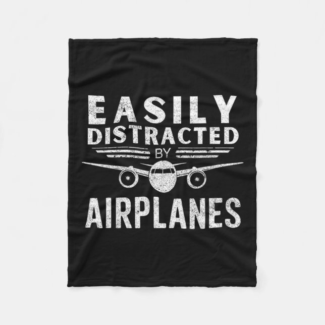 Easily Distracted By Aeroplanes In Funny Aviation  Fleece Blanket (Front)