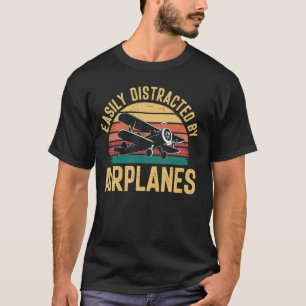 Easily Distracted By Aeroplanes Retro Vintage Pilo T-Shirt