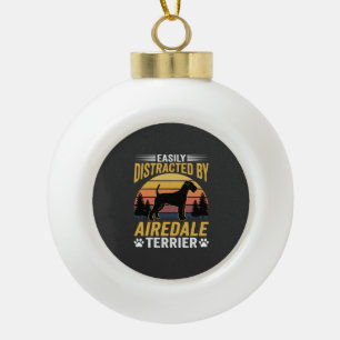 Easily Distracted by Airedale Terrier Retro Dog Ceramic Ball Christmas Ornament