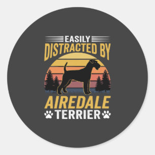 Easily Distracted by Airedale Terrier Retro Dog Classic Round Sticker