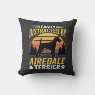 Easily Distracted by Airedale Terrier Retro Dog Cushion