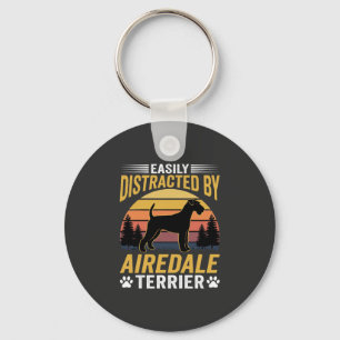 Easily Distracted by Airedale Terrier Retro Dog Key Ring