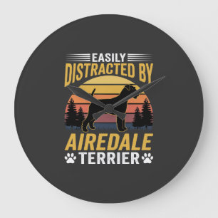 Easily Distracted by Airedale Terrier Retro Dog Large Clock