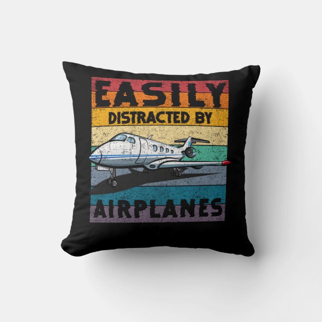 Easily Distracted By Airplanes Pilot Gifts Funny A Cushion (Front)
