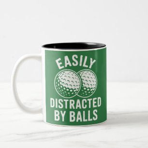 Easily Distracted by Balls Funny Golf Ball Golfer Two-Tone Coffee Mug