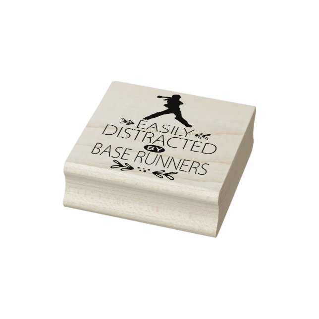 Easily Distracted by Base Runners / Softball Rubber Stamp (Stamp)