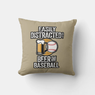 Easily Distracted by Beer and Baseball Throw Pillo Cushion