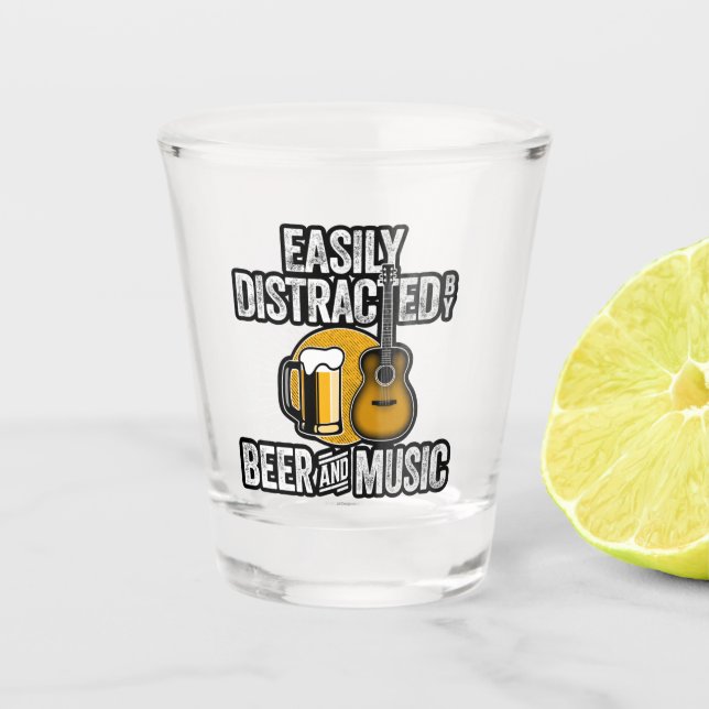 Easily Distracted by Beer and Music Shot Glass (Front)
