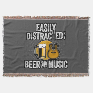 Easily Distracted by Beer and Music Throw Blanket
