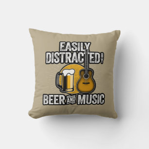 Easily Distracted by Beer and Music Throw Pillow