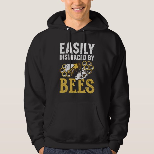 Easily Distracted By Bees Beekeeper Apiarist Honey Hoodie (Front)