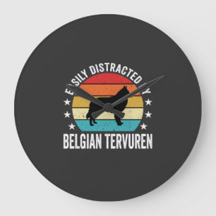 Easily Distracted By Belgian Tervuren Dog Large Clock