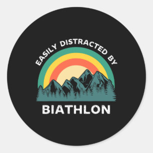 Easily Distracted By Biathlon Funny Winter Sports Classic Round Sticker