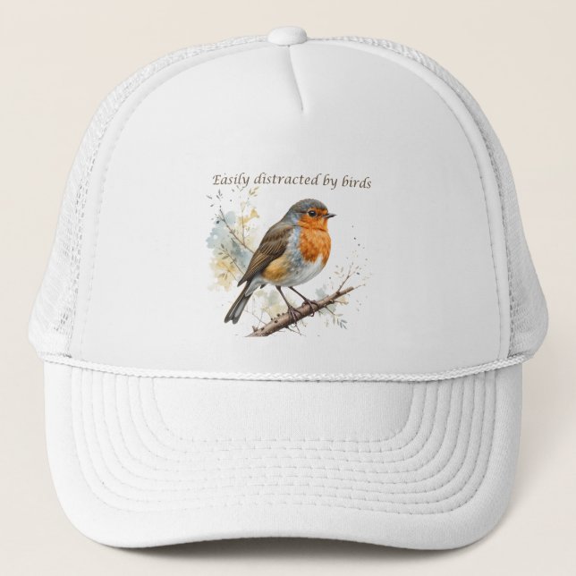 Easily Distracted by Birds Fun Quote Trucker Hat (Front)