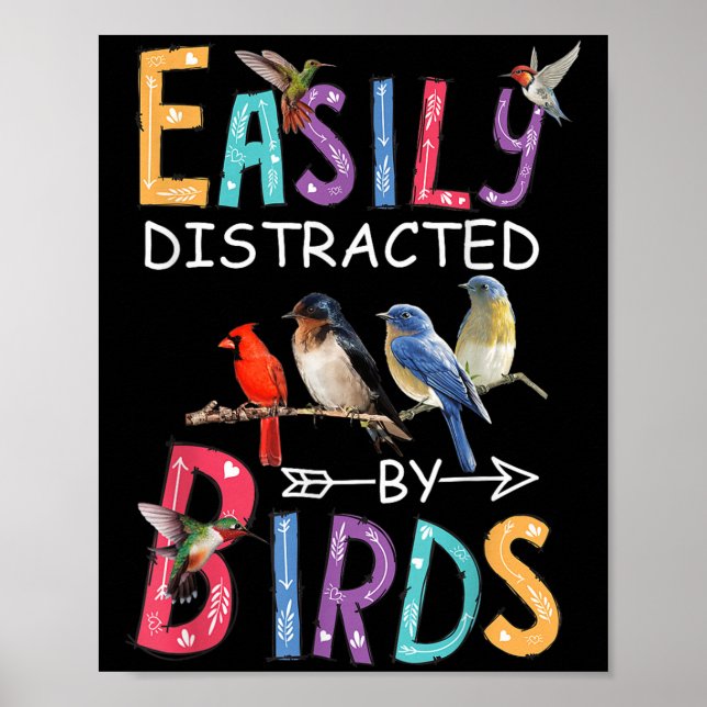 Easily Distracted By Birds Funny Bird  Poster (Front)