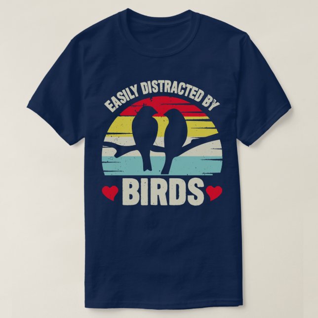 Easily Distracted by Birds Funny Bird Watching Gif T-Shirt (Design Front)
