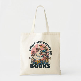 Easily Distracted By Book Vintage Goose with Books Tote Bag