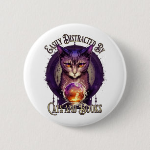 Easily Distracted By Books and Cats Design 6 Cm Round Badge
