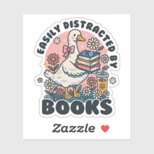 Easily Distracted by Books Cute Goose Bookworm