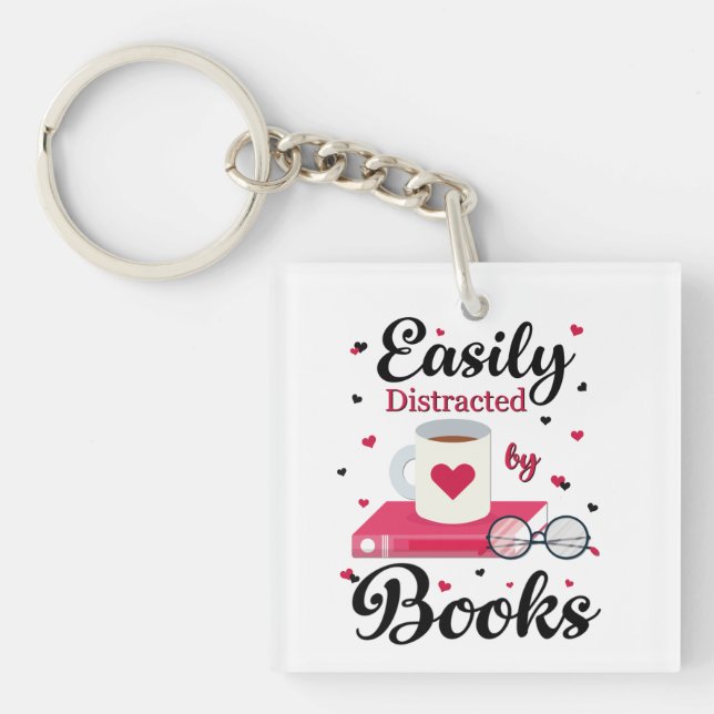 Easily Distracted by Books Key Ring (Front)