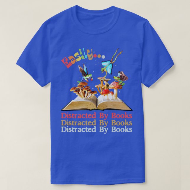 Easily Distracted by Books Mushroom Frog Fairy Dar T-Shirt (Design Front)