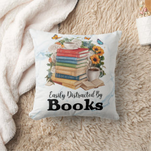 Easily Distracted By Books Watercolor Cushion