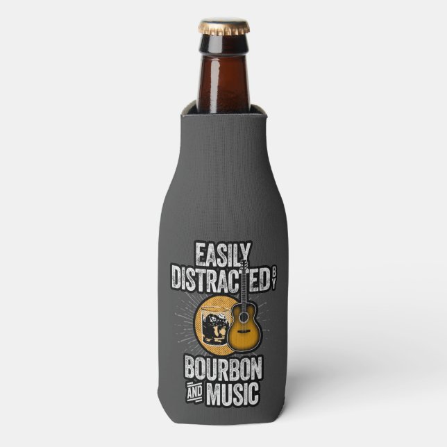 Easily Distracted by Bourbon and Music Bottle Cooler (Bottle Front)