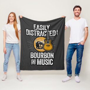 Easily Distracted by Bourbon and Music Fleece Blan Blanket
