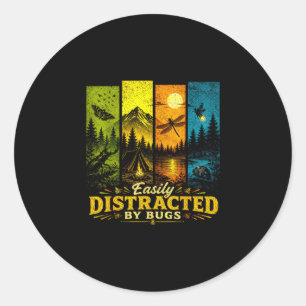 Easily distracted by bugs vintage shirt camping classic round sticker
