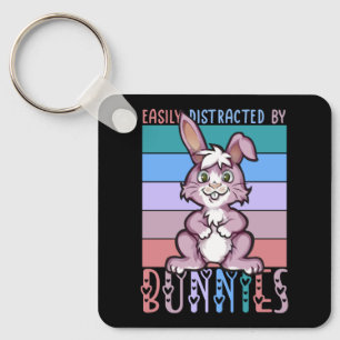 Easily Distracted by Bunnies Cute Bunny Lover Key Ring