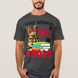 Easily Distracted By Cat Books Tabby Cat And Book T-Shirt