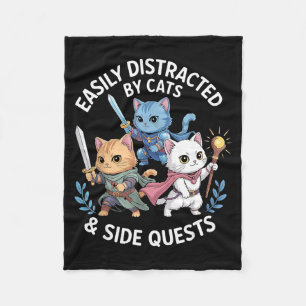 Easily Distracted By Cats &amp; Side Quests Funny  Fleece Blanket