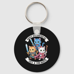 Easily Distracted By Cats & Side Quests Funny Key Ring
