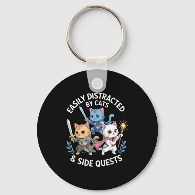 Easily Distracted By Cats &amp; Side Quests Funny  Key Ring (Front)