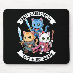 Easily Distracted By Cats & Side Quests Funny Mouse Pad