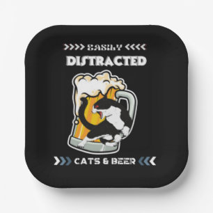 Easily Distracted By Cats And Beer Paper Plate