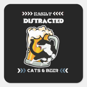 Easily Distracted By Cats And Beer Square Sticker