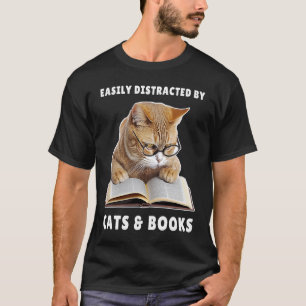 Easily Distracted by Cats and Books Cat Book Club T-Shirt