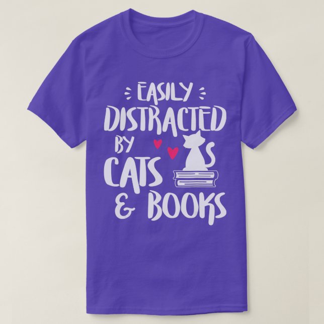 Easily Distracted by Cats and Books - Cat & Book L T-Shirt (Design Front)