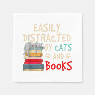 Easily Distracted by Cats and Books - Cat _ Book Napkin