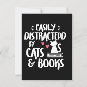 Easily Distracted by Cats and Books - Cat & Book Postcard