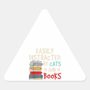Easily Distracted by Cats and Books - Cat _ Book Triangle Sticker